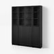 BILLY / OXBERG Comb librero+panel/puerta vidrio, negro efecto de roble, 63x79 1/2 "
