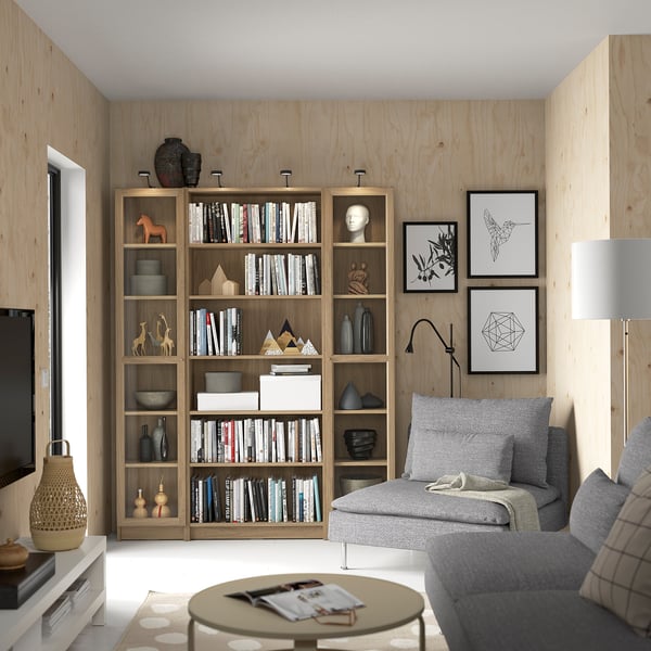 BILLY / OXBERG Comb librero+puertas de vidrio, efecto de roble, 63x79 1/2 "
