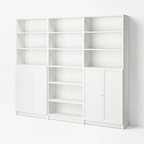 BILLY / OXBERG Combinación librero+puertas, blanco, 94 1/2x11 3/4x79 1/2 "