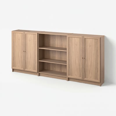 BILLY / OXBERG Combinación librero+puertas, efecto de roble, 94 1/2x11 3/4x41 3/4 "