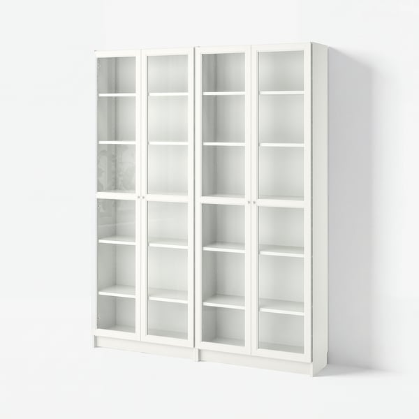 BILLY / OXBERG Librero, blanco/vidrio, 63x11 3/4x79 1/2 "