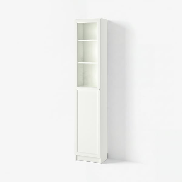 BILLY / OXBERG Librero con panel/puerta vidrio, blanco/vidrio, 15 3/4x11 3/4x79 1/2 "