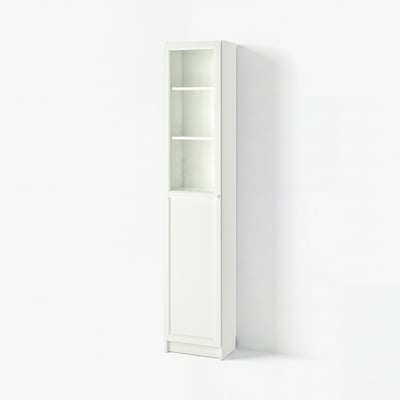 BILLY / OXBERG Librero con panel/puerta vidrio, blanco/vidrio, 15 3/4x11 3/4x79 1/2 "