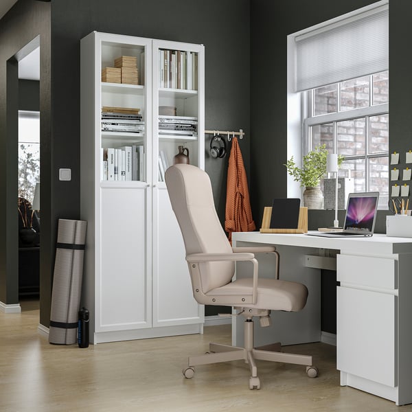 BILLY / OXBERG Librero con panel/puertas vidrio, blanco, 31 1/2x11 3/4x79 1/2 "