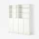 BILLY / OXBERG Librero con panel/puertas vidrio, blanco, 63x11 3/4x79 1/2 "