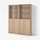 BILLY / OXBERG Librero con panel/puertas vidrio, efecto de roble/vidrio transparente, 63x11 3/4x79 1/2 "