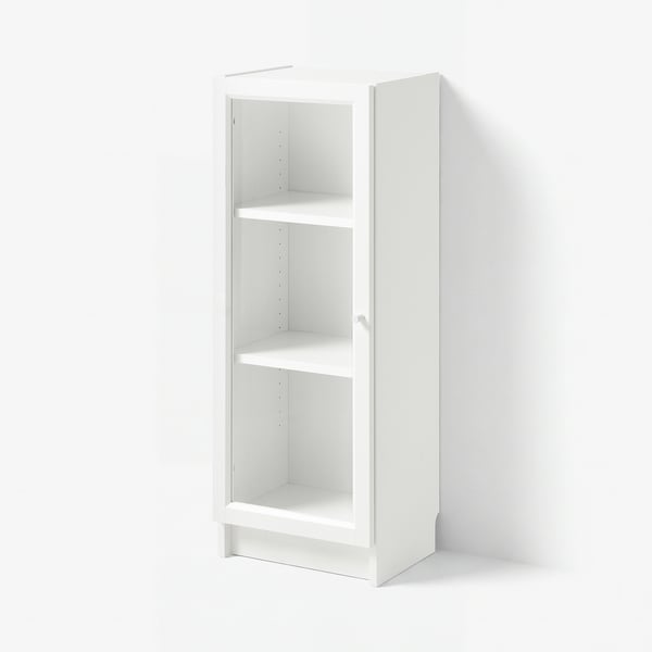BILLY / OXBERG Librero con puerta, blanco/vidrio transparente, 15 3/4x11 3/4x41 3/4 "