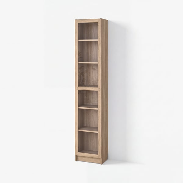 BILLY / OXBERG Librero con puerta de vidrio, efecto de roble/vidrio transparente, 15 3/4x11 3/4x79 1/2 "