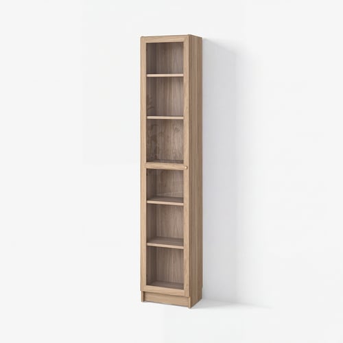 BILLY / OXBERG Librero con puerta de vidrio, efecto de roble/vidrio transparente, 15 3/4x11 3/4x79 1/2 "