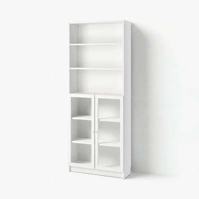 BILLY / OXBERG Librero con puertas, blanco/vidrio transparente, 31 1/2x11 3/4x79 1/2 "