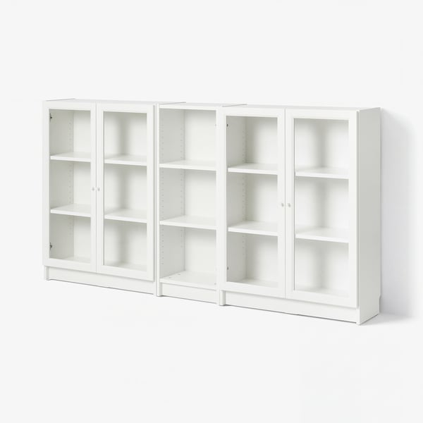 BILLY / OXBERG Librero con puertas, blanco/vidrio transparente, 78 3/4x11 3/4x41 3/4 "