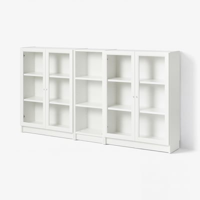 BILLY / OXBERG Librero con puertas, blanco/vidrio transparente, 78 3/4x11 3/4x41 3/4 "