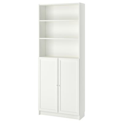 BILLY / OXBERG Librero con puertas, blanco, 31 1/2x11 3/4x79 1/2 "