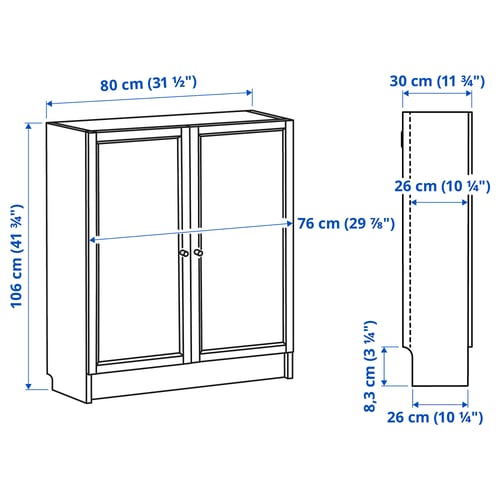 BILLY / OXBERG Librero con puertas, efecto de roble, 31 1/2x11 3/4x41 3/4 "