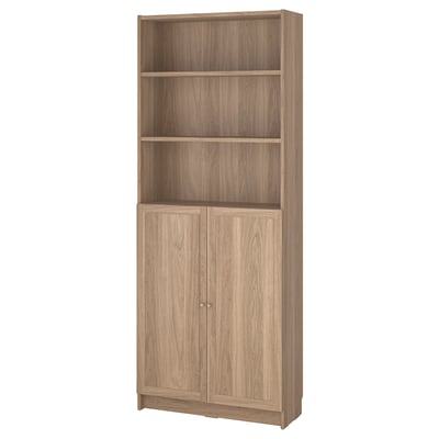 BILLY / OXBERG Librero con puertas, efecto de roble, 31 1/2x11 3/4x79 1/2 "