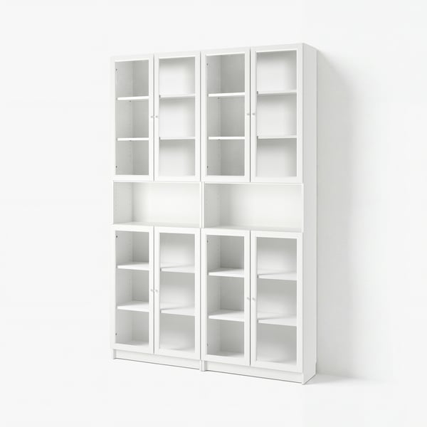 BILLY / OXBERG Librero/módulo exten altura/puertas, blanco/vidrio transparente, 63x11 3/4x93 1/4 "