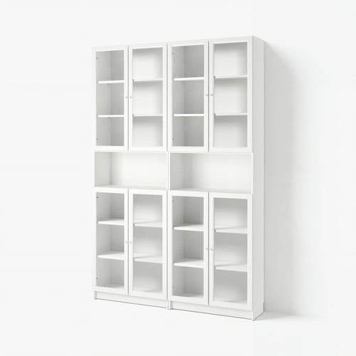 BILLY / OXBERG Librero/módulo exten altura/puertas, blanco/vidrio transparente, 63x11 3/4x93 1/4 "