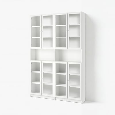 BILLY / OXBERG Librero/módulo exten altura/puertas, blanco/vidrio transparente, 63x11 3/4x93 1/4 "