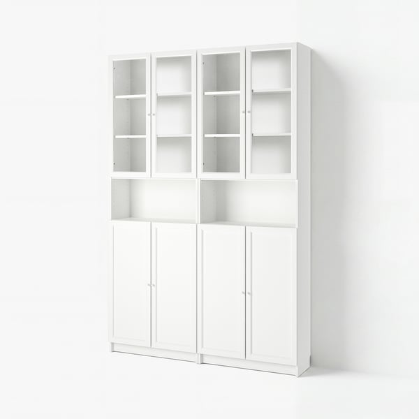 BILLY / OXBERG Librero/módulo exten altura/puertas, blanco/vidrio transparente, 63x11 3/4x93 1/4 "