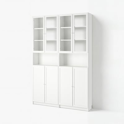 BILLY / OXBERG Librero/módulo exten altura/puertas, blanco/vidrio transparente, 63x11 3/4x93 1/4 "