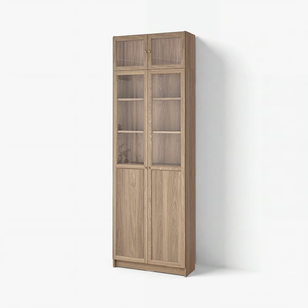 BILLY / OXBERG Librero+puertas de vidrio, efecto de roble/vidrio transparente, 31 1/2x11 3/4x93 1/4 "