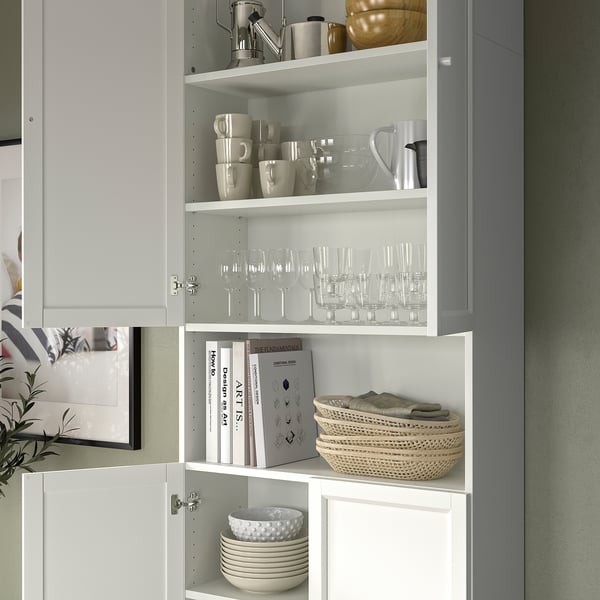 BILLY / OXBERG Librero+puertas/módulo extensión, blanco, 31 1/2x11 3/4x93 1/4 "