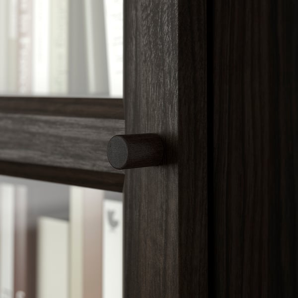 BILLY / OXBERG Librero+puertas vidrio/mód extens, marrón oscuro efecto de roble, 15 3/4x11 3/4x93 1/4 "