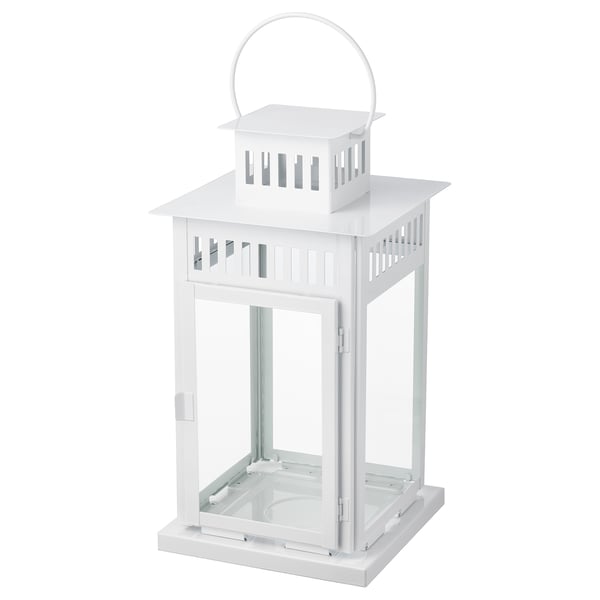 BORRBY Farolillo para vela grande, interior/exterior blanco, 17 ¼ "