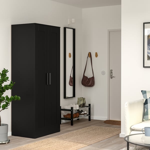 BRIMNES Armario con 2 puertas, negro, 30 3/4x19 5/8x74 3/4 "