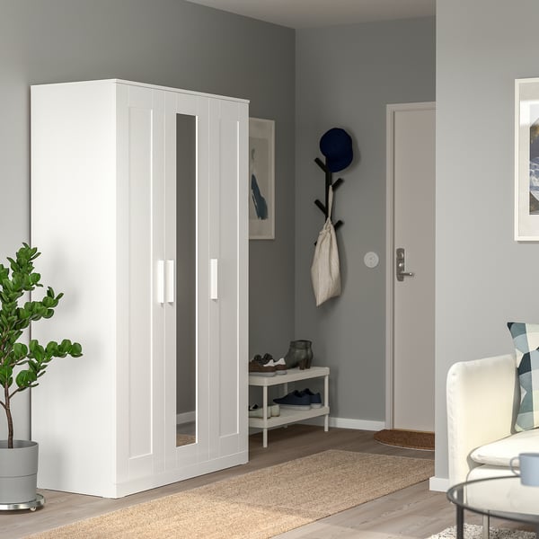 BRIMNES Armario con 3 puertas, blanco, 46x19 3/4x74 3/4 "