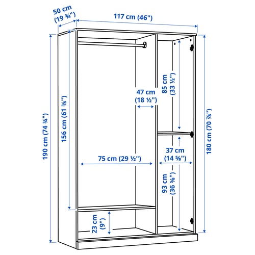 BRIMNES Armario con 3 puertas, gris, 46x19 3/4x74 3/4 "