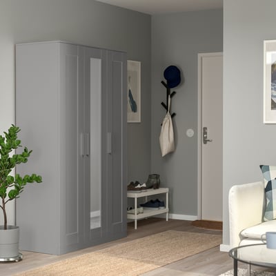 BRIMNES Armario con 3 puertas, gris, 46x19 3/4x74 3/4 "