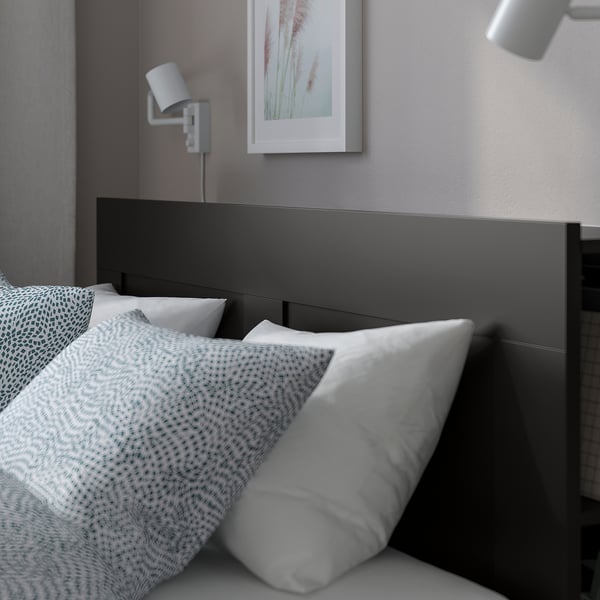 BRIMNES Base cama+almacenamiento+cabecera, negro/Luröy, Tamaño King