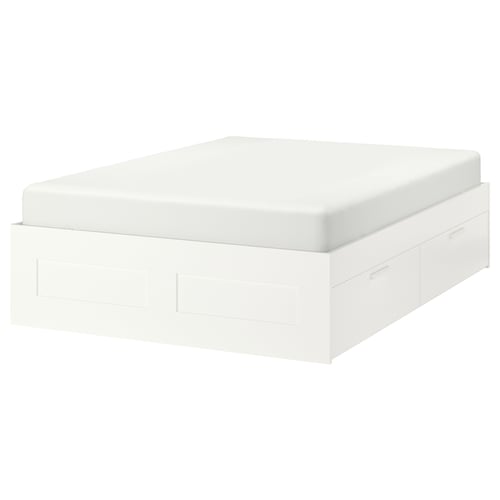 BRIMNES Base de cama+almacenamiento, blanco, Tamaño full/doble