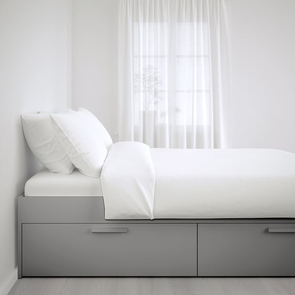 BRIMNES Base de cama+almacenamiento, gris, Tamaño full