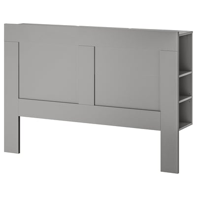 BRIMNES Cabecera con almacenamiento, gris, Tamaño queen