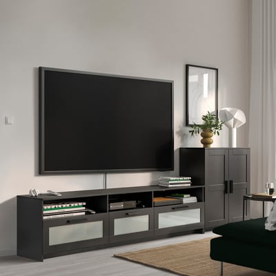 BRIMNES Combinación de almacenaje para TV, negro, 115 3/4x16 1/8x37 3/8 "