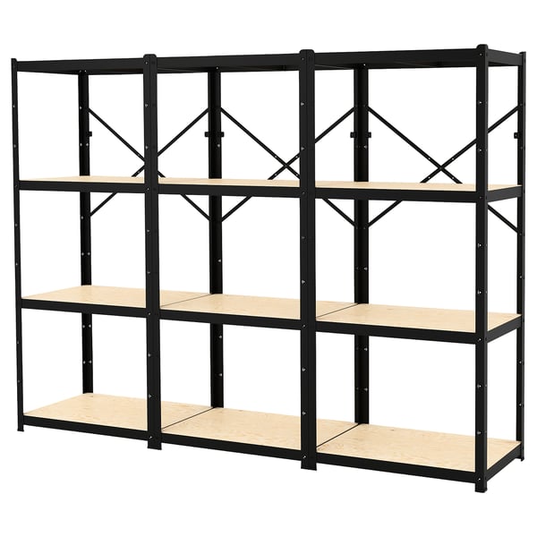 BROR Estantería, negro/madera, 100x21 5/8x74 3/4 "