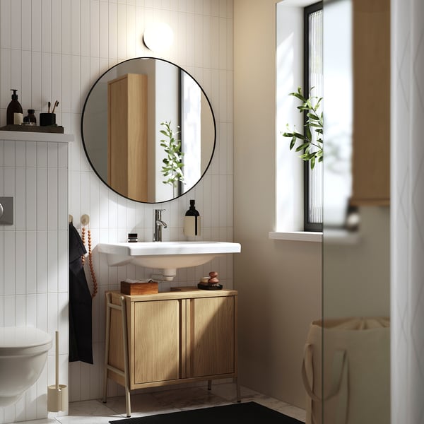 BYASJÖN Mueble para baño, +puertas efecto de roble, 26x14 3/8x23 1/4 "