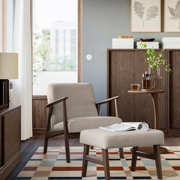 EKENÄSET Sillón, efecto de nogal/Kilanda beige claro