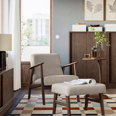 EKENÄSET Sillón, efecto de nogal/Kilanda beige claro