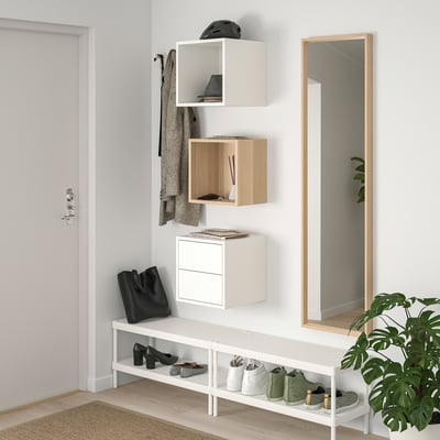 EKET Combinación de almacenamiento pared, efecto de roble teñido en blanco/blanco, 41 3/8x13 3/4x27 1/2 "