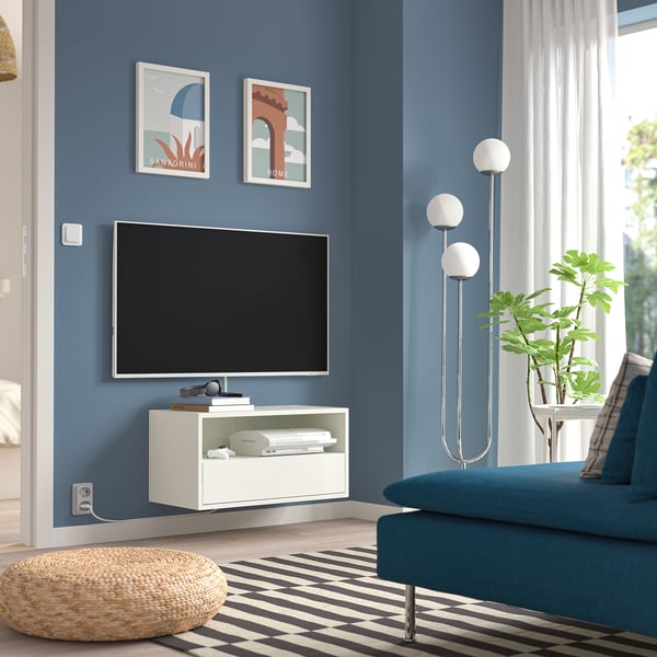 EKET Estante de pared multimedia+riel, blanco, 27 1/2x13 3/4x13 3/4 "