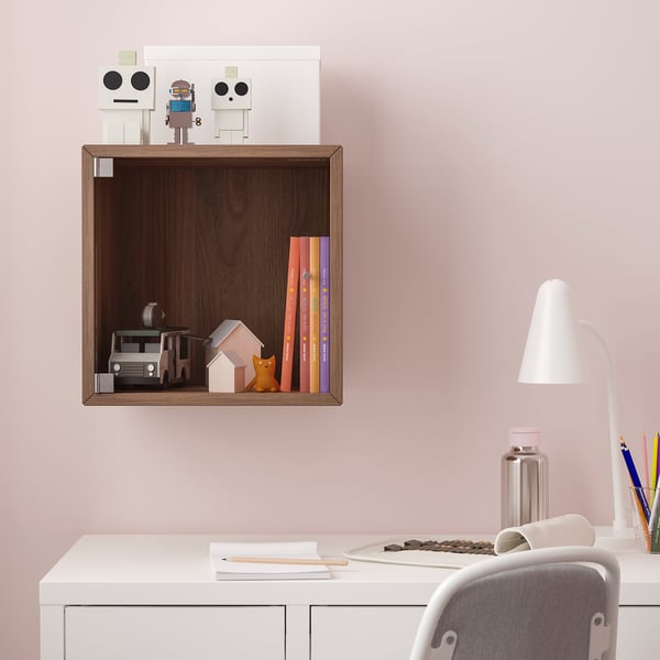 EKET Vitrina de pared, marrón efecto de nogal, 13 3/4x13 3/4x13 3/4 "