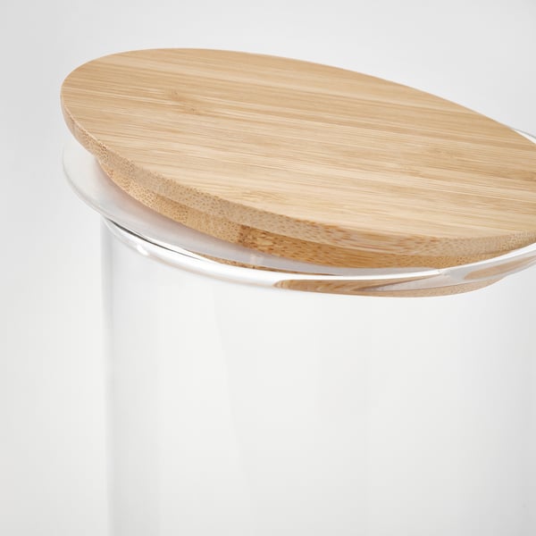 EKLATANT Bote con tapa, vidrio transparente/bambú, 61 oz