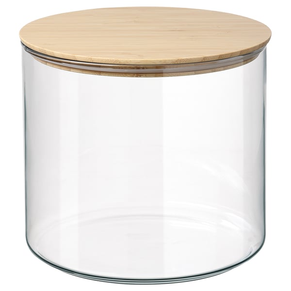 EKLATANT Bote con tapa, vidrio transparente/bambú, 142 oz