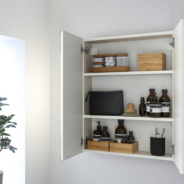 ENHET Gabinete de espejo+2 puertas, blanco, 24x6 3/4x30 "