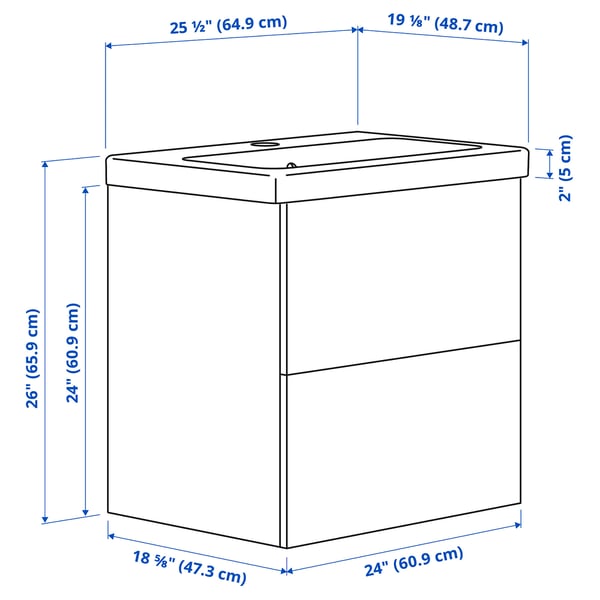 ENHET / TVÄLLEN Tocador de baño+cajones, blanco, 25 1/2x19 1/8x26 "