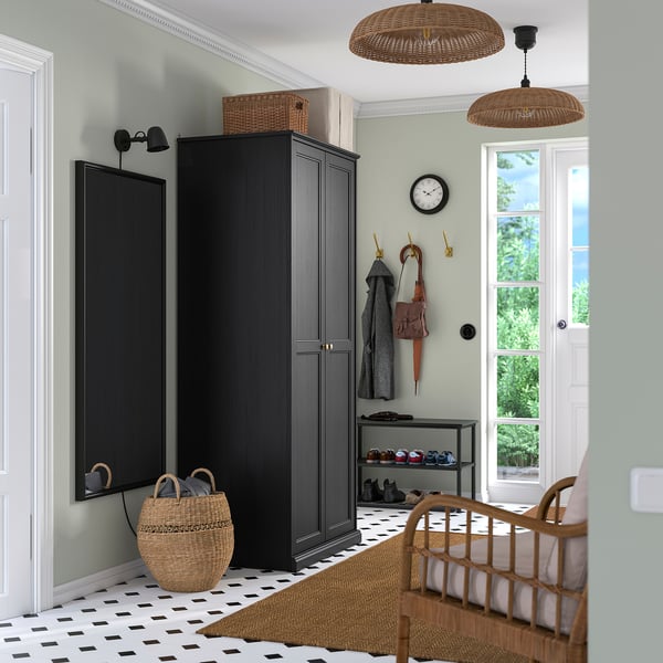 FÅGELFJÄLLET Armario+ 2 puertas, negro efecto de roble, 32 1/4x23 5/8x76 3/8 "