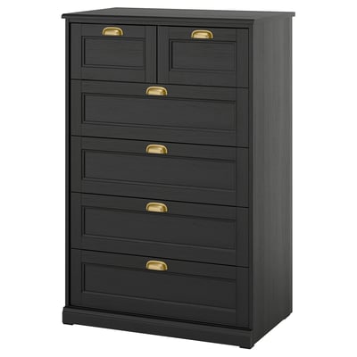 FÅGELFJÄLLET Gavetero de 6 cajones, negro efecto de roble, 32 1/4x20 1/8x48 3/8 "